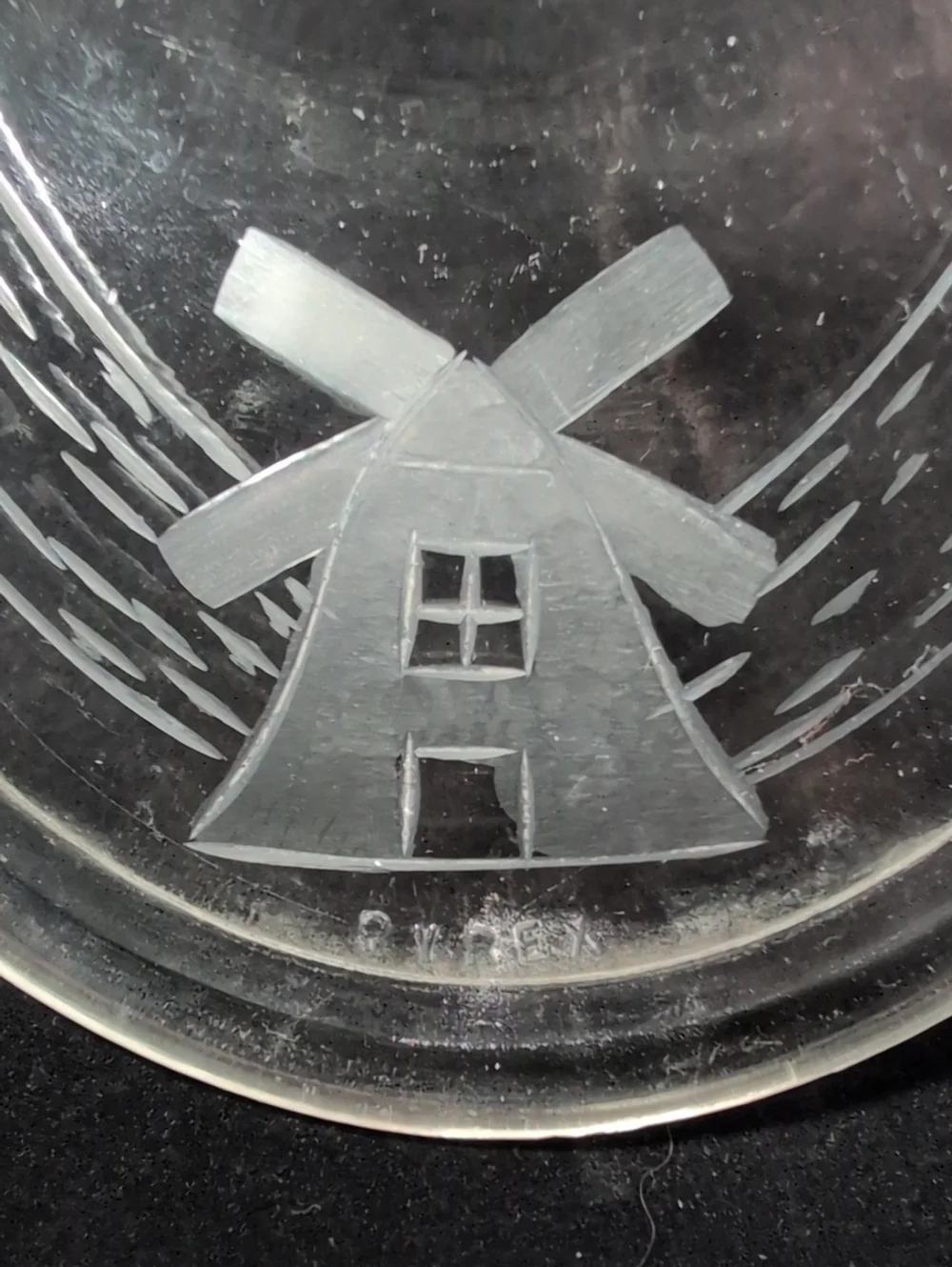 Pyrex Vintage Oval Acid Etched Dutch girl With Goose and Windmill